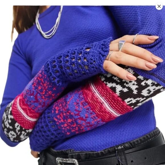 FREE PEOPLE In The Mix Cuff Thermal Waffle Shirt Size Medium - Picture 3 of 11